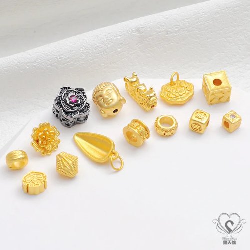 Abalorios barril cuadrados con diseño de dragón, oro mate 18K — abalorios perforados para pulseras, collares y dijes DIY