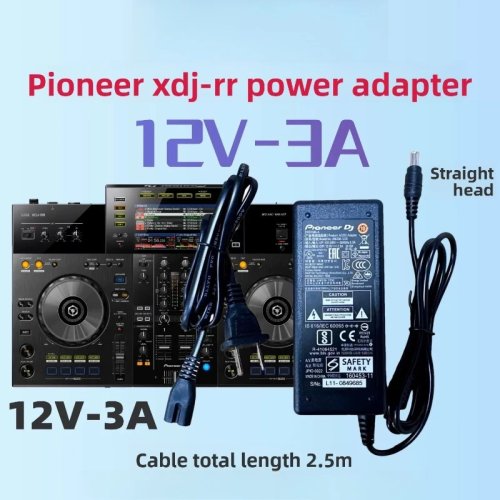 Câble d'alimentation original Pioneer pour XDJ-RR, DDJ-SR2, 450, 800, 700, 1000SRT, FLX10 - Droit/coudé, Norme US/EU en option