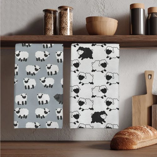 Set van 2 microvezel keukendoeken 40x60 cm met schattig schaapdessin, cartoonstijl