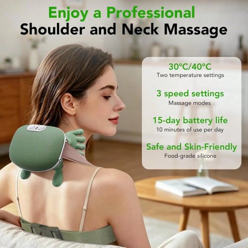 Appareil de massage nuque et épaules 4D 2026 avec chaleur — Portable, massage profond type pétrissage simulant les doigts, soulage les tensions musculaires, pour tout le corps