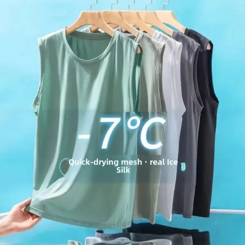Chaleco de Malla de Seda de Hielo para Hombre Ligero Deportivo Verano Sin Mangas Playera