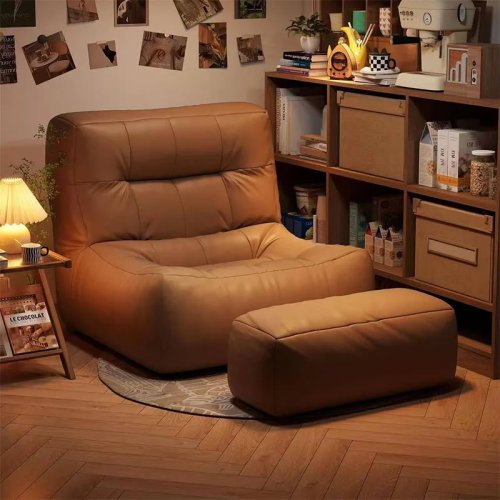 Poltrona lounge oversize in pelle PU resistente ai graffi dei gatti, seduta extra larga con poggiapiedi/ottoman — per soggiorno, camera, balcone