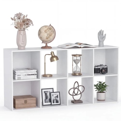 8-Cube Corner Storage Organizer – Open Bookshelf with Removable Back Panels, White — for Living Room, Bedroom, Office