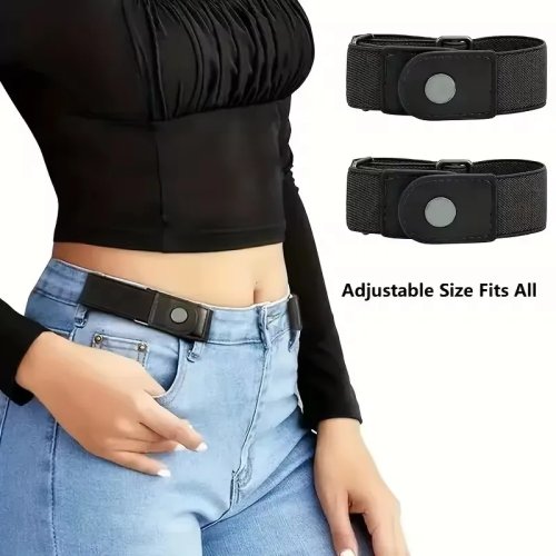 Lot de 2 ceintures élastiques sans boucle pour pantalon/jeans – Unisexe, réglable et invisible