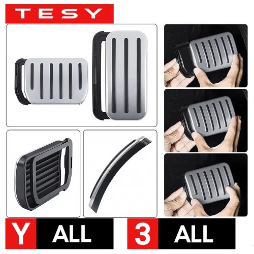 TESY Cubiertas para pedales para Tesla Model Y y Model 3 (Highland) – Acelerador, freno y reposapiés antideslizantes