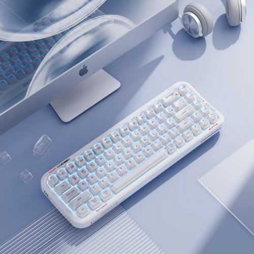 Bàn phím không dây MOFii Pearl Ba Chế Độ Trong Suốt, 68 Phím Bố Trí Gọn Nhẹ 75%, Đèn Nền RGB Keycap Đôi Cho Văn Phòng