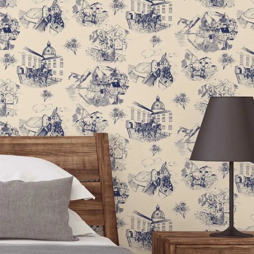 Hand‑Drawn Boho City Pattern Peel & Stick Wall Stickers — Removable (Unpasted) Wallpaper Decals for Room Decor