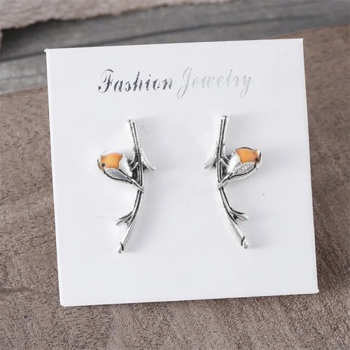 Pendientes retro de pájaro con esmalte efecto goteo — pendientes animal minimalistas para mujer