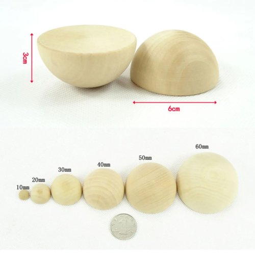 분리형 반구 나무 비즈 Ø10–90mm, 미가공 천연 우드 평면(플랫백) 카보숑, DIY 공예·장난감·홈데코용