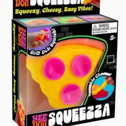 Schylling NeeDoh Squeezza Pizza-Stück – Sensorisches Fidget-Squishy, weich mit abziehbarem „Käse“, Stressabbau für Kinder & Erwachsene, Hilfe bei ADHS/Autismus, Party-Mitgebsel