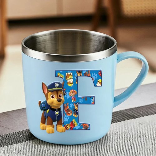 Mug baja tahan karat Paw Patrol untuk anak – motif Chase & huruf A–Z, cangkir minum untuk sekolah & rumah