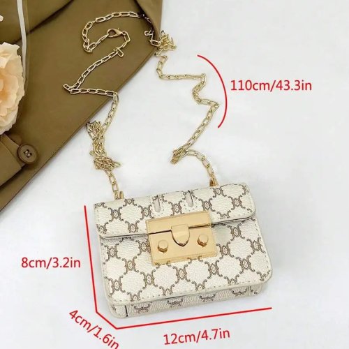 Túi đeo chéo nữ mini hoa vintage có ngăn đựng son, nắp lật, chi tiết mạ vàng và dây xích
