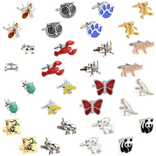 28 Designs Dierenmanchetknopen voor Heren - Bij, Uil, Beer, Hond, Varken, Schildpad, Vlinder (2 Paren)