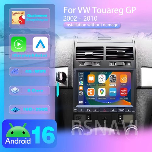 RSNAVI Android 16 Autoradio pour Volkswagen Touareg I 1 GP 2002-2010 avec Carplay, GPS, DVD, Écran Qualcomm