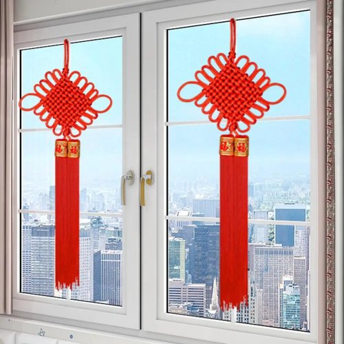 Nodo cinese rosso in velluto con nappina – decorazione sospesa per Capodanno cinese, portafortuna