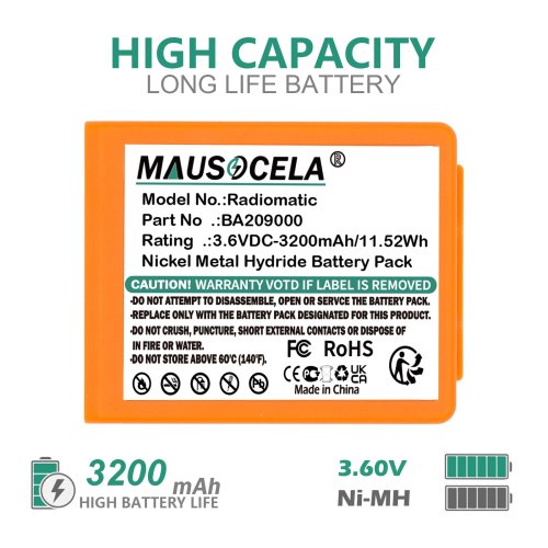 Batería de repuesto 3200 mAh para HBC Radiomatic Keynote, Linus 4, Micron 4/5/6/7, Quadrix, Vector Pro (FBFUB09N, BA209000)