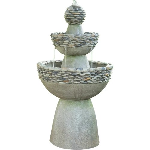 3-stufiger Zen-Säulenbrunnen für außen mit Pumpe, Stein-Grau, 10 L (2,64 gal)