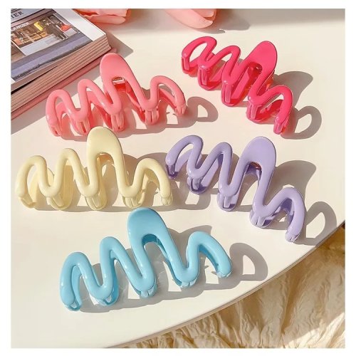 Kẹp càng cua acrylic màu candy kiểu sóng, cỡ lớn chống trượt bóng, kẹp 'banana' màu macaron trơn cho tóc dày dài