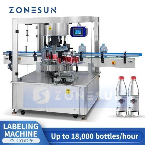 ZONESUN ZS-CYGDP6 เครื่องติดฉลากขวดทรงกระบอกอัตโนมัติ สำหรับฉลากกาวในตัว เหมาะสำหรับเครื่องดื่มและน้ำแร่