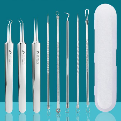 Set de herramientas de acero inoxidable para quitar puntos negros y espinillas, 4/7/8 piezas — para casa y salón