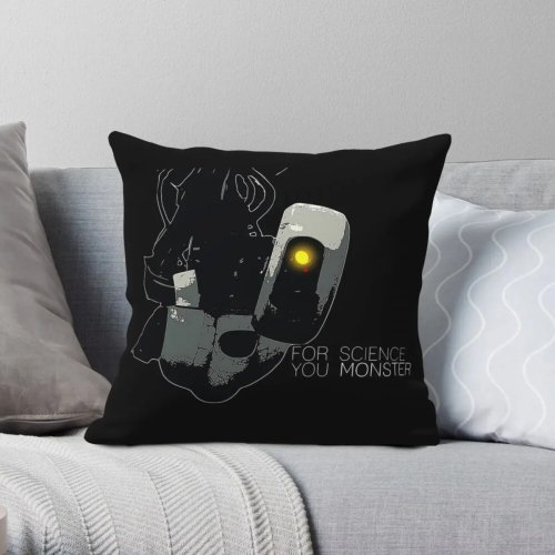 Funda para cojín 45x45 cm (18 in) Portal GLaDOS 'For Science You Monster', poliéster efecto lino/terciopelo, con cierre de cremallera, decorativa para sofá