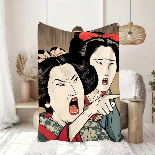 Manta suave com padrão abstrato de mulher japonesa e gato — para cama, sofá, piquenique e viagem, oferta ideal