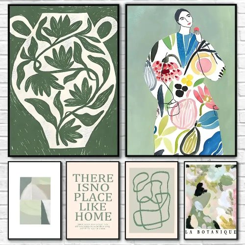 Grüne botanische Vase La Mela Van Gogh abstrakte Linienkunst Poster Druck - Wanddekoration für Zuhause, Schlafzimmer, Eingang