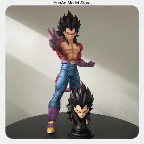 Figura di Vegeta Super Saiyan 4 circa 31 cm con due teste, posa in piedi, statua anime da collezione, decorazione da scrivania, regalo