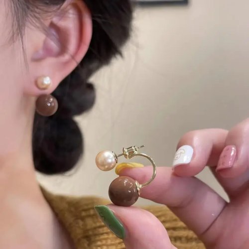 Boucles d'oreilles vintage coréennes perle marron – tige en argent 925, petite boule rouge, pour femme, cadeau élégant