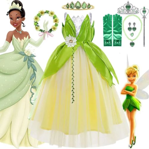 Kostum Anak Perempuan Tiana, Gaun Putri dari The Princess and the Frog untuk Balita — Baju Karnaval/Halloween