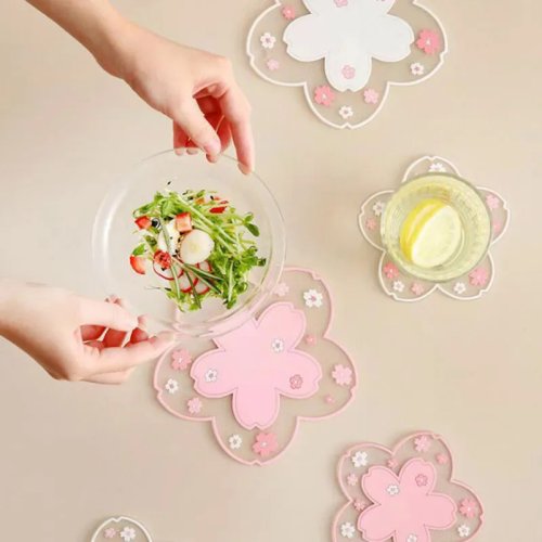 Weicher PVC-Untersetzer mit Kirschblütenmuster (Sakura) – hitzebeständig, rutschfestes Tassenuntersetzer für Kaffee, Tee; Wohnraumdeko