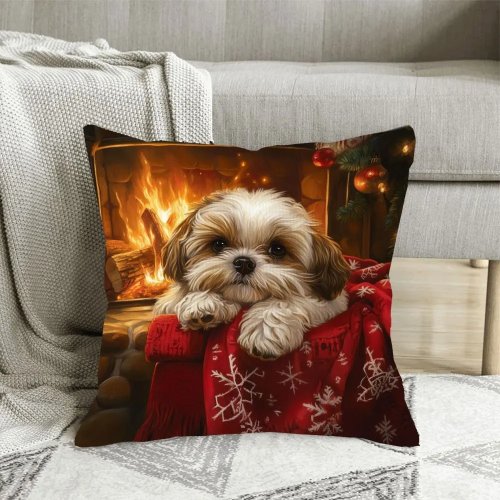 Capa de almofada com padrão de cachorrinhos Natal/Ano Novo, vários tamanhos - capa decorativa