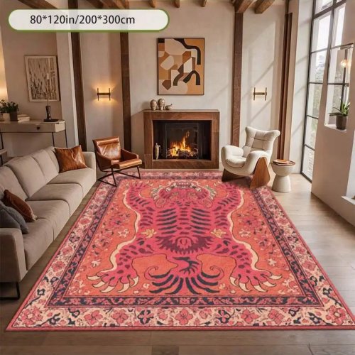 Alfombra grande estilo vintage con motivo de criatura mítica para salón, decorativa y confortable