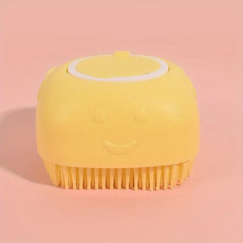 Bàn chải tắm cho thú cưng kèm bình đựng dầu tắm – bàn chải silicon mềm cho chó mèo, dụng cụ massage khi tắm bằng tay