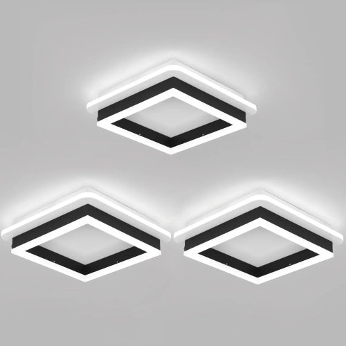 ชุด 3 โคมไฟติดเพดาน LED ทรงสี่เหลี่ยม แบบติดตั้งบนผิว 6000K สีดำ ดีไซน์มินิมอล สำหรับทางเดิน