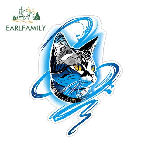 Autocollant voiture chaton bleu EARLFAMILY — Tête de chat, autocollant fenêtre/porte, résistant aux rayures