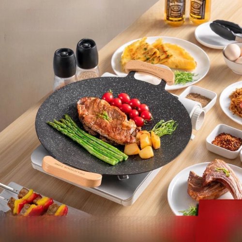 Non-stick Korean-style BBQ Cast Iron Grill Pan — Stovetop & Camping Outdoor Cooking Pan, Mesterco