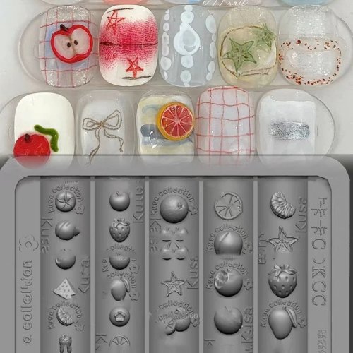 Molde de silicón para uñas 3D con frutas — fresa y naranja, transparente y curvo para decorar uñas DIY