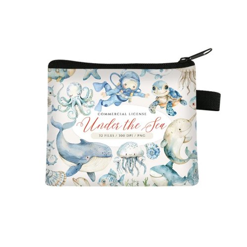 Monedero infantil blanco con estampado de peces marinos — Monedero para monedas y tarjetas para niños de primaria