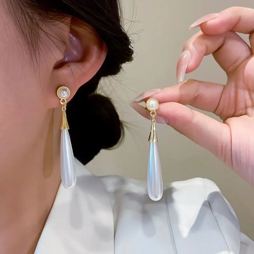 Orecchini a goccia con perla in argento 925 da donna — stile coreano, eleganti
