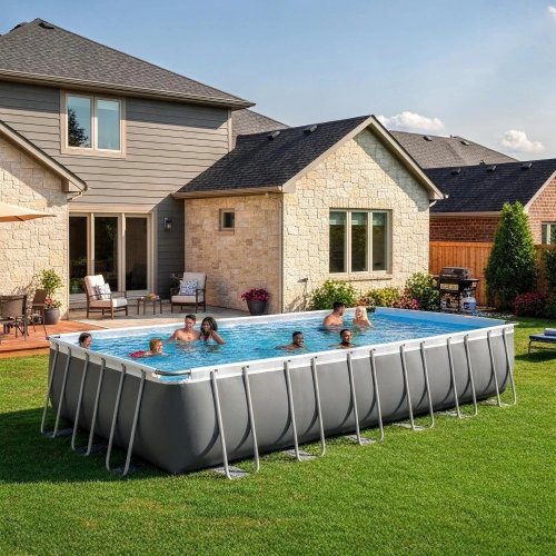 Conjunto de piscina acima do solo 24ft x 12ft x 52in estrutura metálica retangular com bomba de filtro de areia e escada