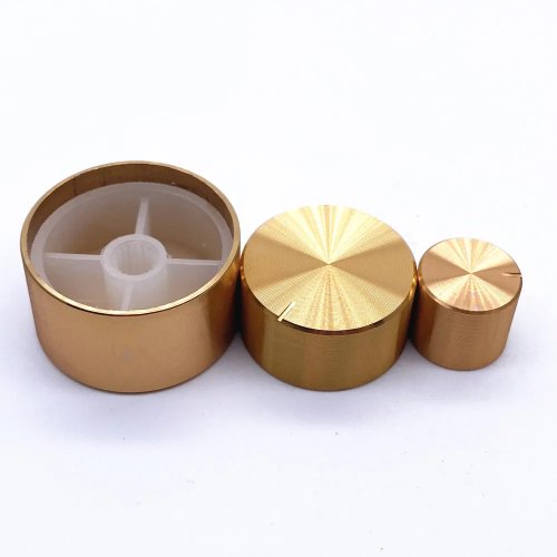 Kenop volume aluminium warna emas untuk poros 6 mm (1 buah) – cocok untuk potensiometer/encoder