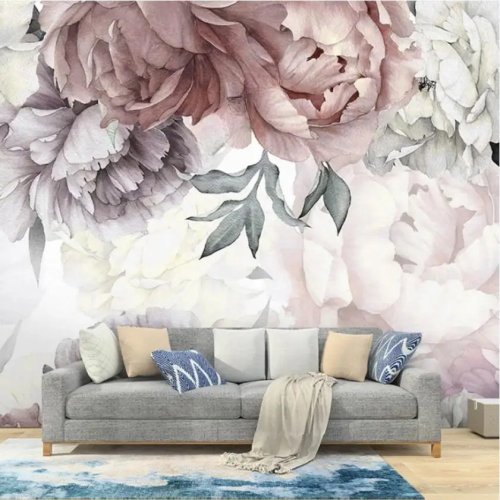 Retro mural w stylu francuskim z różami — elegancka tapeta 3D na zamówienie do sypialni, nad kanapę lub jako tło TV
