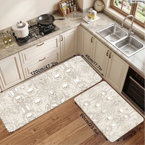Keuken loper vloerkleed anti-slip mechanisch schedel thema, vuilafstotend en slijtvast, voor hal, slaapkamer, woonkamer, meerdere maten, 2D vlakdruk, decoratief tapijt
