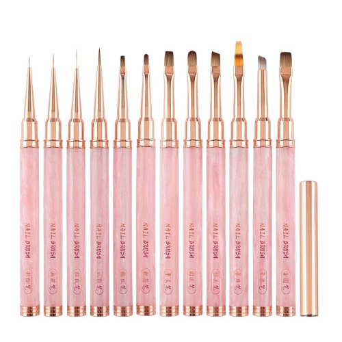 Cọ móng acrylic màu hồng (1/12 cái) – Cọ gel/UV cho làm móng, nối móng acrylic, cọ kẻ nail art
