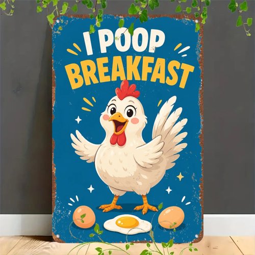 Targa in latta retrò – Insegna in metallo vintage 'Chicken Breakfast' divertente, decorazione per casa, bar, caffè, garage e giardino