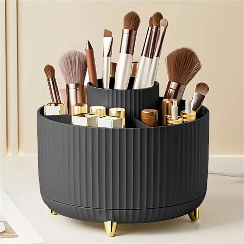 Organizer per Trucco Rotante 360° - Contenitore Cosmetico in Plastica con 5 Scomparti, Portapennelli Multifunzionale