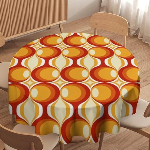 Скатерть в стиле Mid-Century Modern с геометрическим узором кругов — баухаус 1970-х, легко протирается
