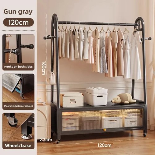 Rak baju tiang tekan dari lantai ke langit-langit, dapat diatur dan dilepas — gantungan pakaian untuk kamar tidur & ruang tamu