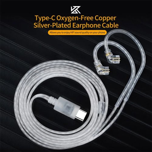 Câble pour écouteurs KZ OFC argenté, câble de mise à niveau Type-C 2 broches avec micro en option